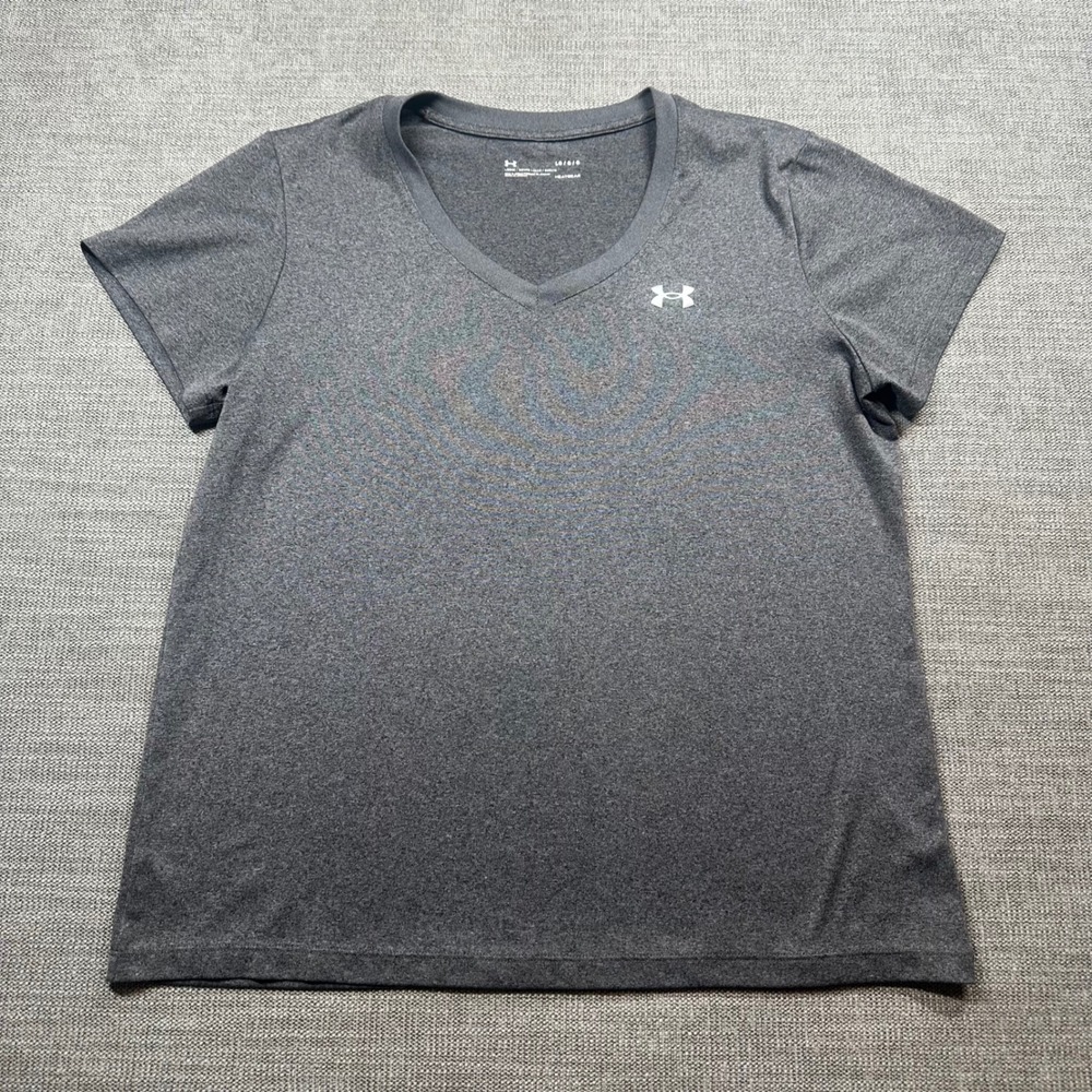 Under Armour Performance Tee Women Large Gray HeatGear V-Neck Loose Fit